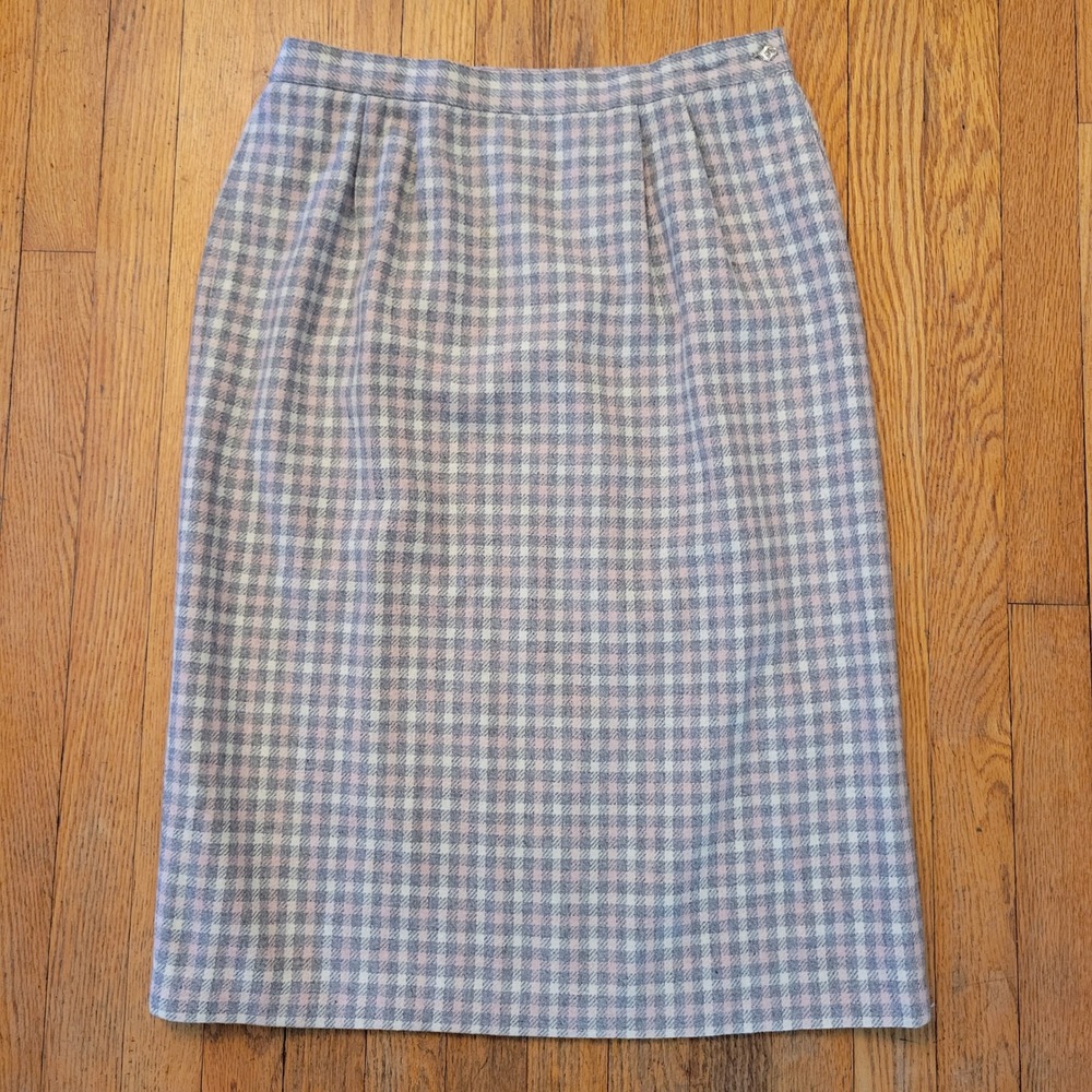 Haberdashery 14 Midi Skirt Pink‎ Grey Plaid Wool Blend Pockets Academia School